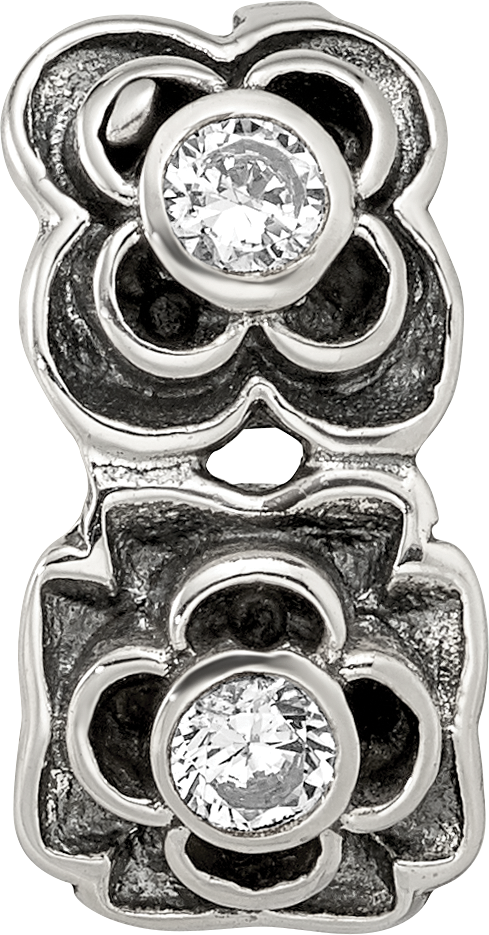 Sterling Silver 925 CZ Connector Bead with Antiqued Finish, Solid Design