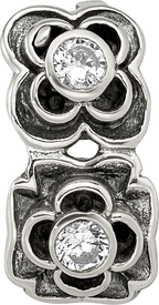 Sterling Silver 925 CZ Connector Bead with Antiqued Finish, Solid Design