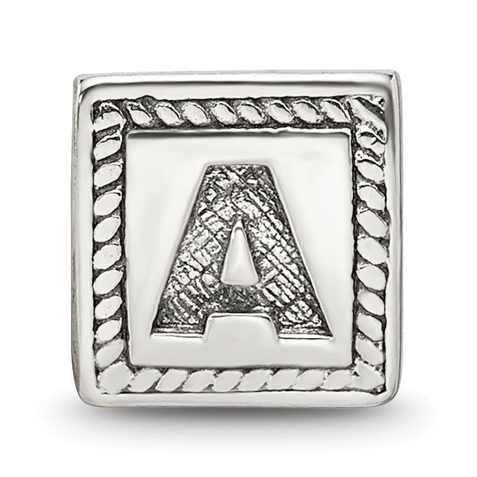 Sterling Silver 925 Antiqued Letter A Bead with Triangle Block Design