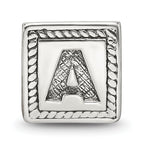 Sterling Silver 925 Antiqued Letter A Bead with Triangle Block Design