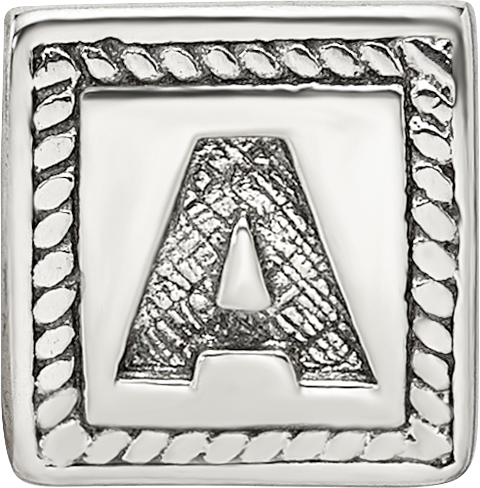 Sterling Silver 925 Antiqued Letter A Bead with Triangle Block Design