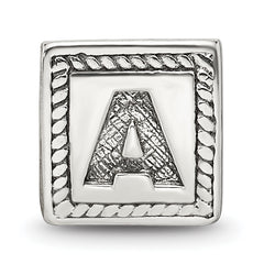 Sterling Silver 925 Antiqued Letter A Bead with Triangle Block Design
