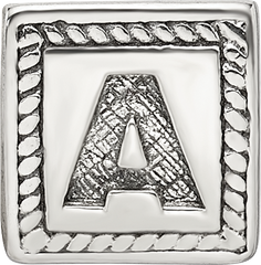 Sterling Silver 925 Antiqued Letter A Bead with Triangle Block Design