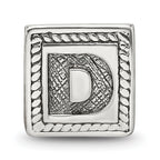 Sterling Silver 925 Antiqued Letter D Bead with Solid Triangle Block Design