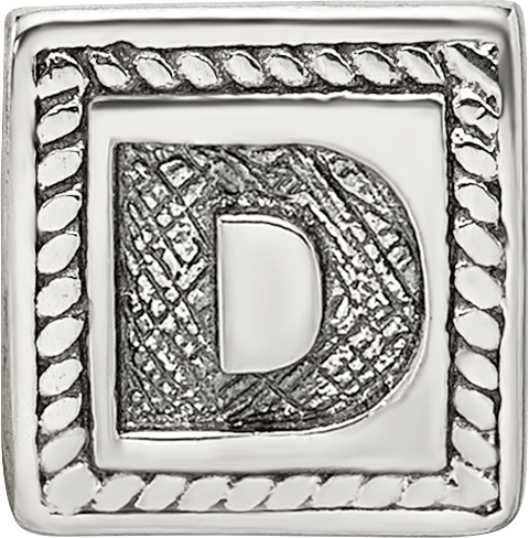 Sterling Silver 925 Antiqued Letter D Bead with Solid Triangle Block Design