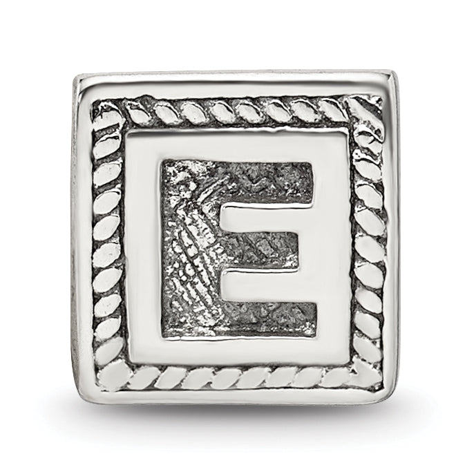 Sterling Silver 925 Antiqued Letter E Bead with Solid Casted Design