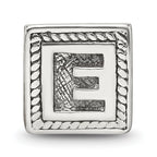 Sterling Silver 925 Antiqued Letter E Bead with Solid Casted Design