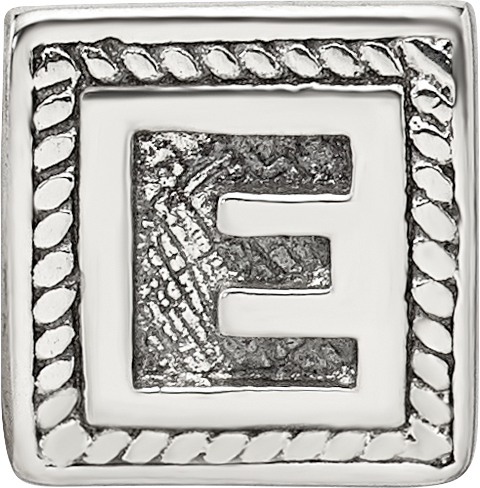 Sterling Silver 925 Antiqued Letter E Bead with Solid Casted Design