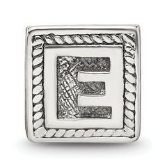 Sterling Silver 925 Antiqued Letter E Bead with Solid Casted Design