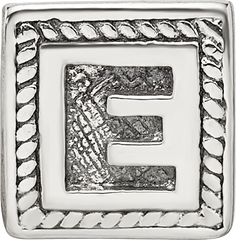 Sterling Silver 925 Antiqued Letter E Bead with Solid Casted Design