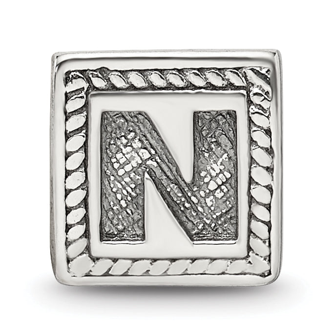 Sterling Silver Reflections Letter N Triangle Block Bead