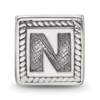Sterling Silver 925 Antiqued Letter N Bead for Charm Bracelet