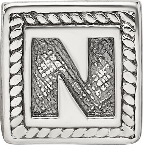 Sterling Silver 925 Antiqued Letter N Bead for Charm Bracelet
