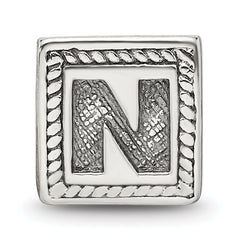 Sterling Silver 925 Antiqued Letter N Bead for Charm Bracelet