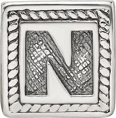 Sterling Silver 925 Antiqued Letter N Bead for Charm Bracelet