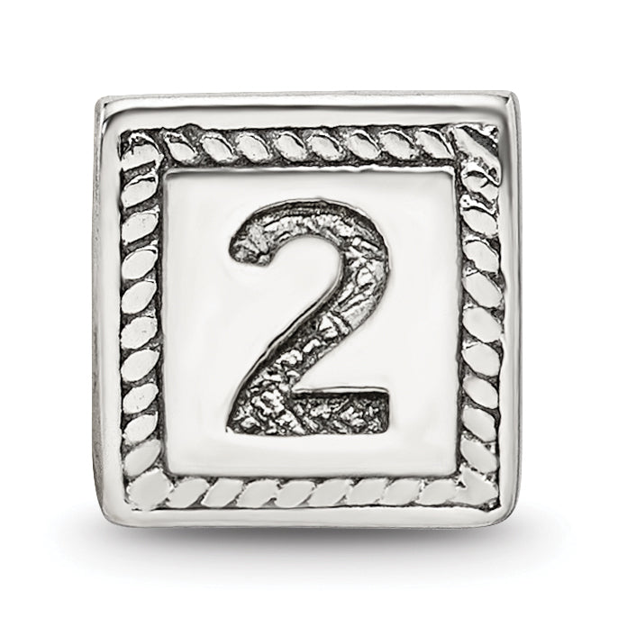 Sterling Silver 925 Antiqued Number 2 Triangle Block Bead for Custom Jewelry