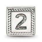 Sterling Silver 925 Antiqued Number 2 Triangle Block Bead for Custom Jewelry