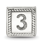 Sterling Silver 925 Number 3 Block Bead with Antiqued Finish