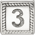 Sterling Silver 925 Number 3 Block Bead with Antiqued Finish