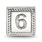 Sterling Silver 925 Antiqued Triangle Block Bead Number 6 Solid Design
