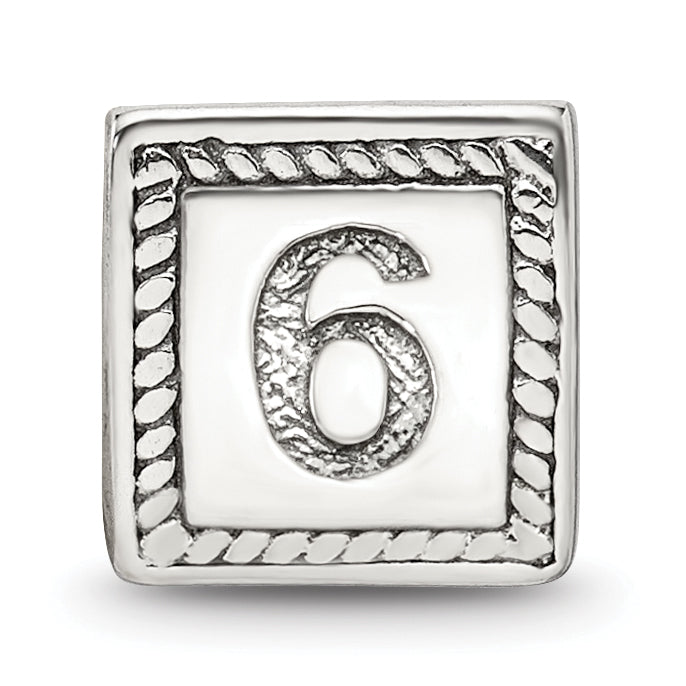 Sterling Silver 925 Antiqued Triangle Block Bead Number 6 Solid Design