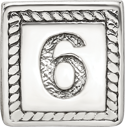 Sterling Silver 925 Antiqued Triangle Block Bead Number 6 Solid Design