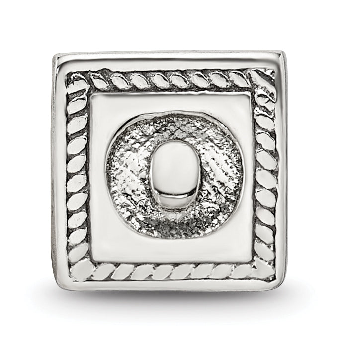 Sterling Silver 925 Antiqued Letter O Bead with Solid Design