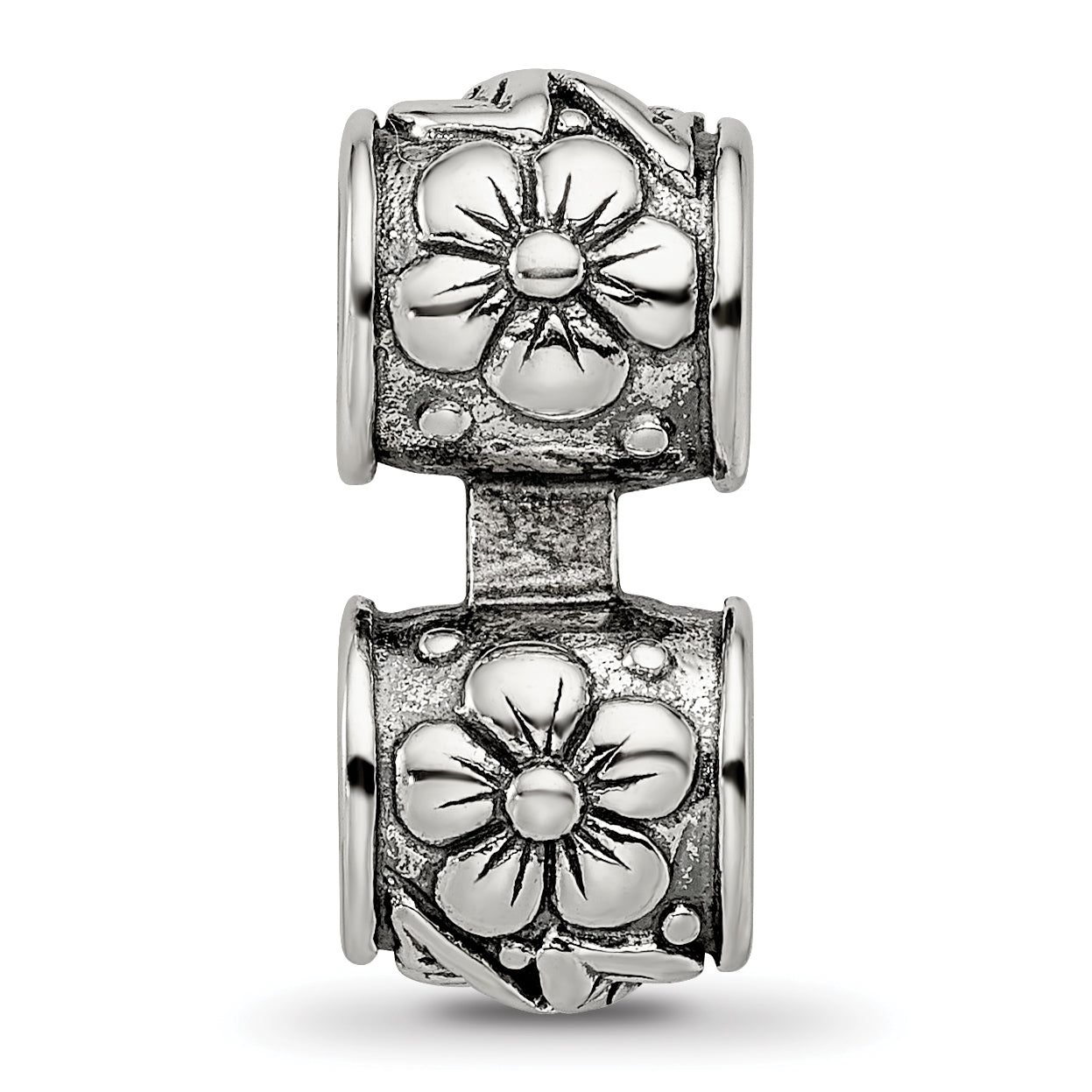 Sterling Silver 925 Antiqued Floral Connector Bead Vintage-Inspired Elegant Design