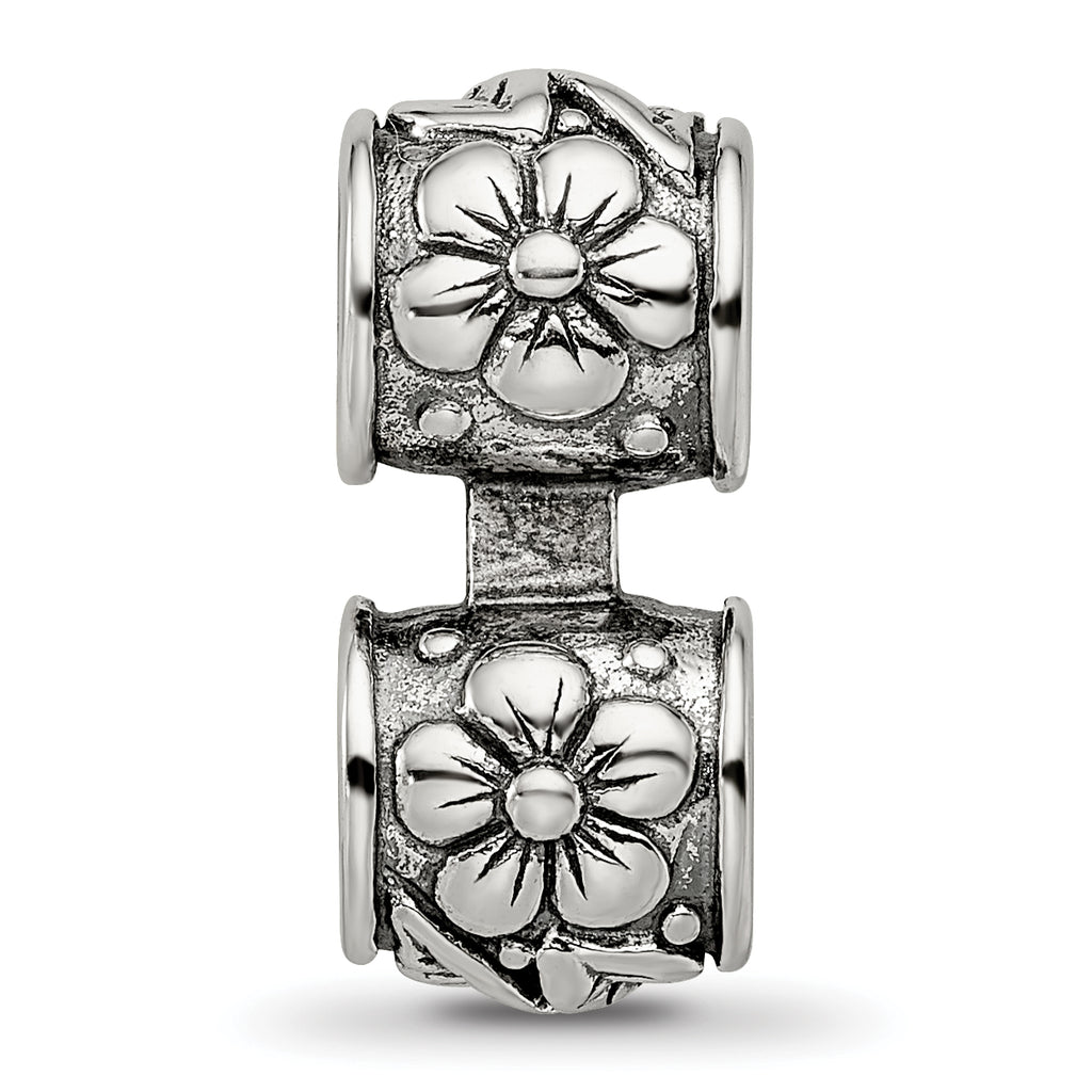 Sterling Silver 925 Antiqued Floral Connector Bead Vintage-Inspired Elegant Design