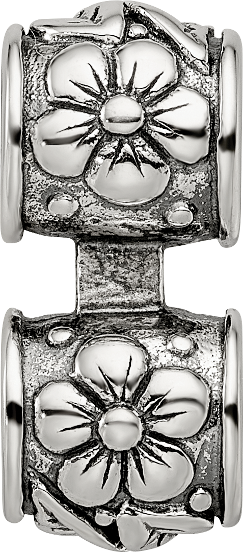 Sterling Silver 925 Antiqued Floral Connector Bead Vintage-Inspired Elegant Design