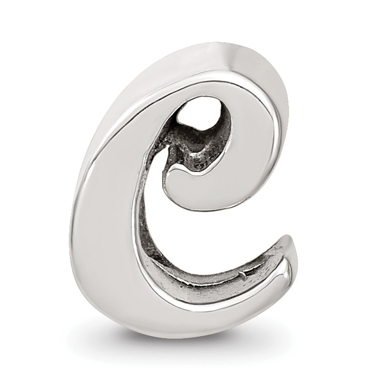 Sterling Silver 925 Script Letter C Bead with Polished Finish