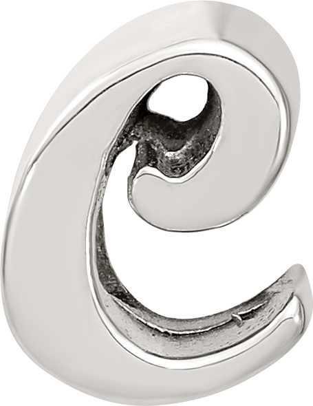 Sterling Silver 925 Script Letter C Bead with Polished Finish
