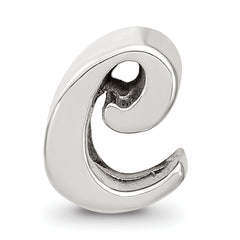 Sterling Silver 925 Script Letter C Bead with Polished Finish