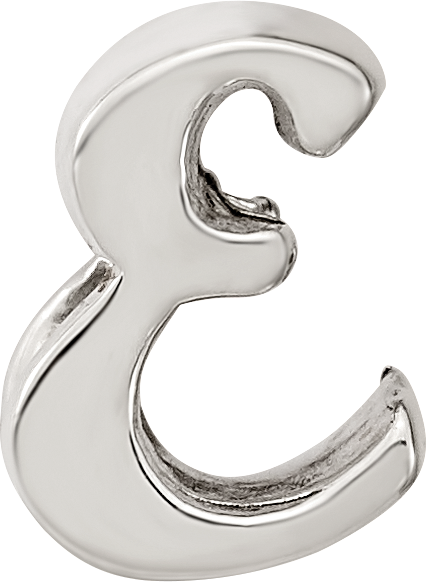 Sterling Silver 925 Script Letter E Bead with Polished Finish