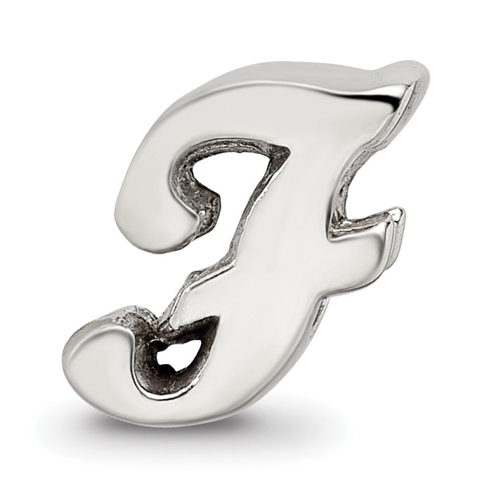 Sterling Silver 925 Script F Bead with Polished Finish Solid Cast Design