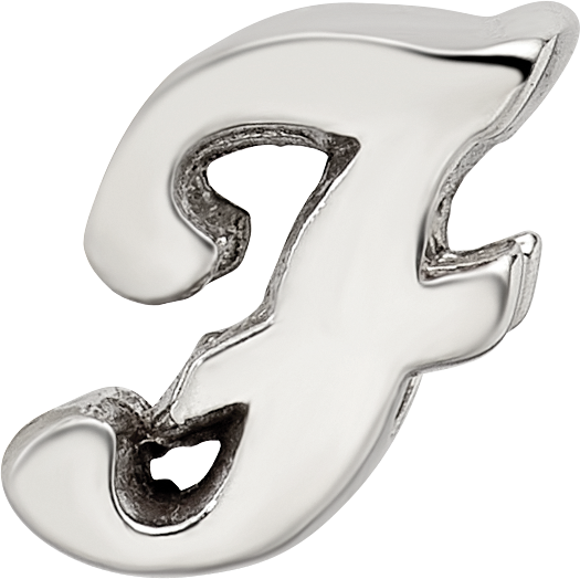 Sterling Silver 925 Script F Bead with Polished Finish Solid Cast Design