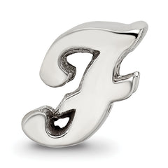 Sterling Silver 925 Script F Bead with Polished Finish Solid Cast Design