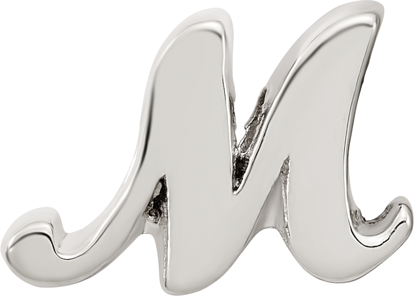 Sterling Silver 925 Script M Bead with Polished Finish Solid