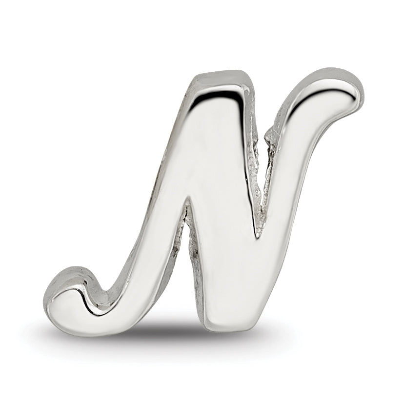 Sterling Silver 925 Script Letter N Bead with Polished Finish