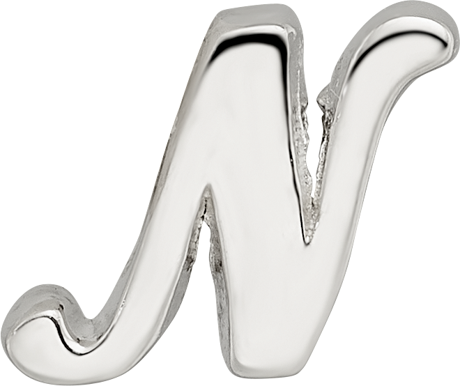 Sterling Silver 925 Script Letter N Bead with Polished Finish