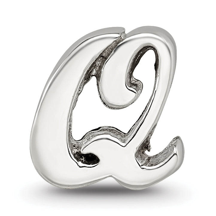 Sterling Silver 925 Script Letter Q Bead with Polished Finish