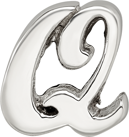 Sterling Silver 925 Script Letter Q Bead with Polished Finish