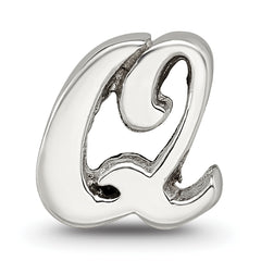 Sterling Silver 925 Script Letter Q Bead with Polished Finish