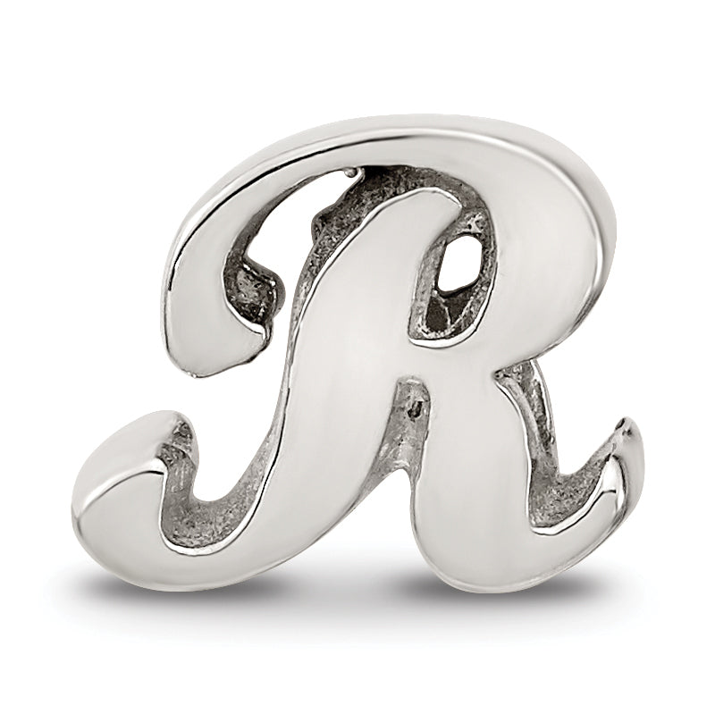 Sterling Silver 925 Script Letter R Bead with Polished Finish