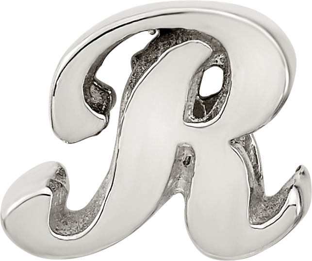 Sterling Silver 925 Script Letter R Bead with Polished Finish
