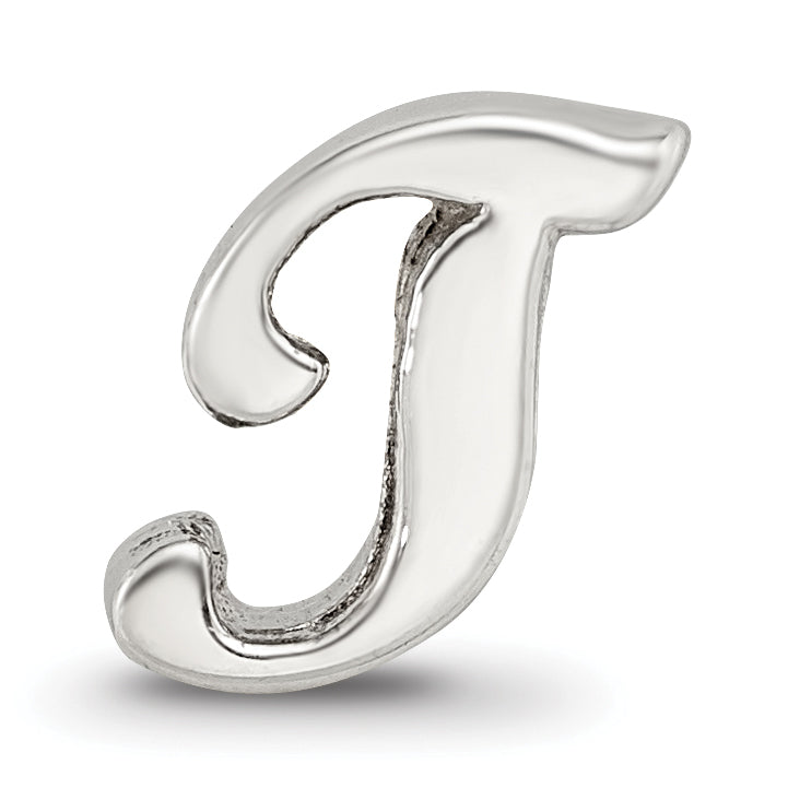Sterling Silver 925 Script T Bead with Polished Finish