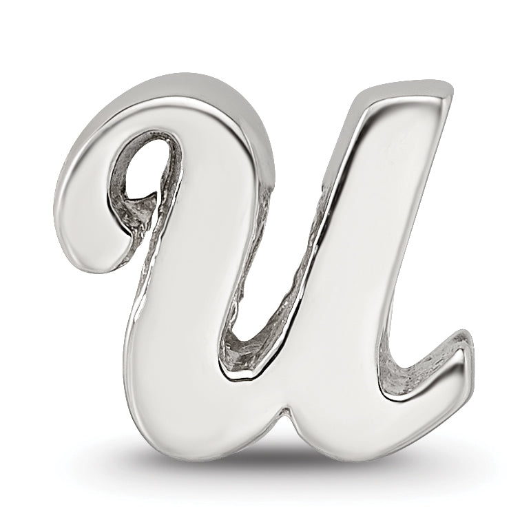 Sterling Silver 925 Script Letter U Bead with Polished Finish