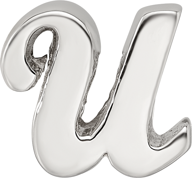 Sterling Silver 925 Script Letter U Bead with Polished Finish