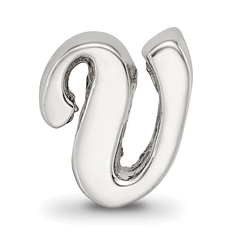 Sterling Silver 925 Letter V Script Bead with Polished Finish