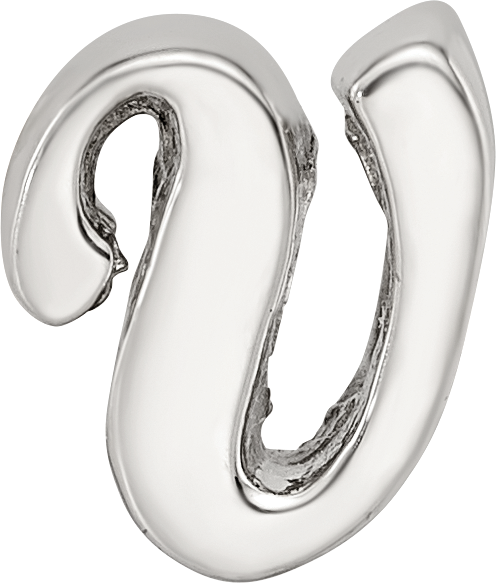 Sterling Silver 925 Letter V Script Bead with Polished Finish